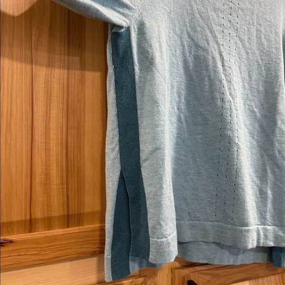 Title Nine Slack Tide Merino Wool Cotton Blend Blue Pointelle Crewneck Top Sz M - Picture 5 of 10